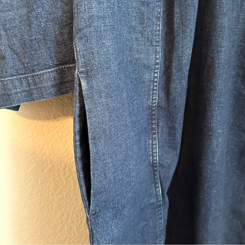 J.Jill Blue Denim Shift Dress Medium Raw Hem Lace-Up Neck 3/4 Sleeve Casual - Picture 5 of 8